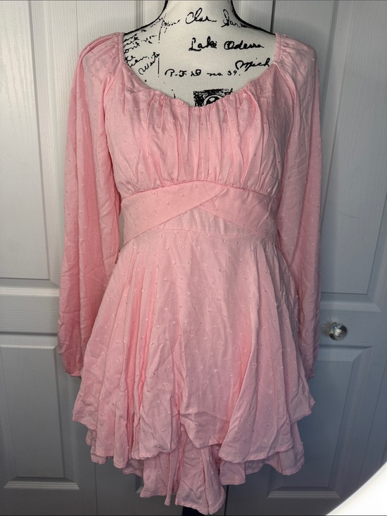 Altar'd State Pants - Altar'd State Soft Pink Long-Sleeve Empire Double Tie Back Romper